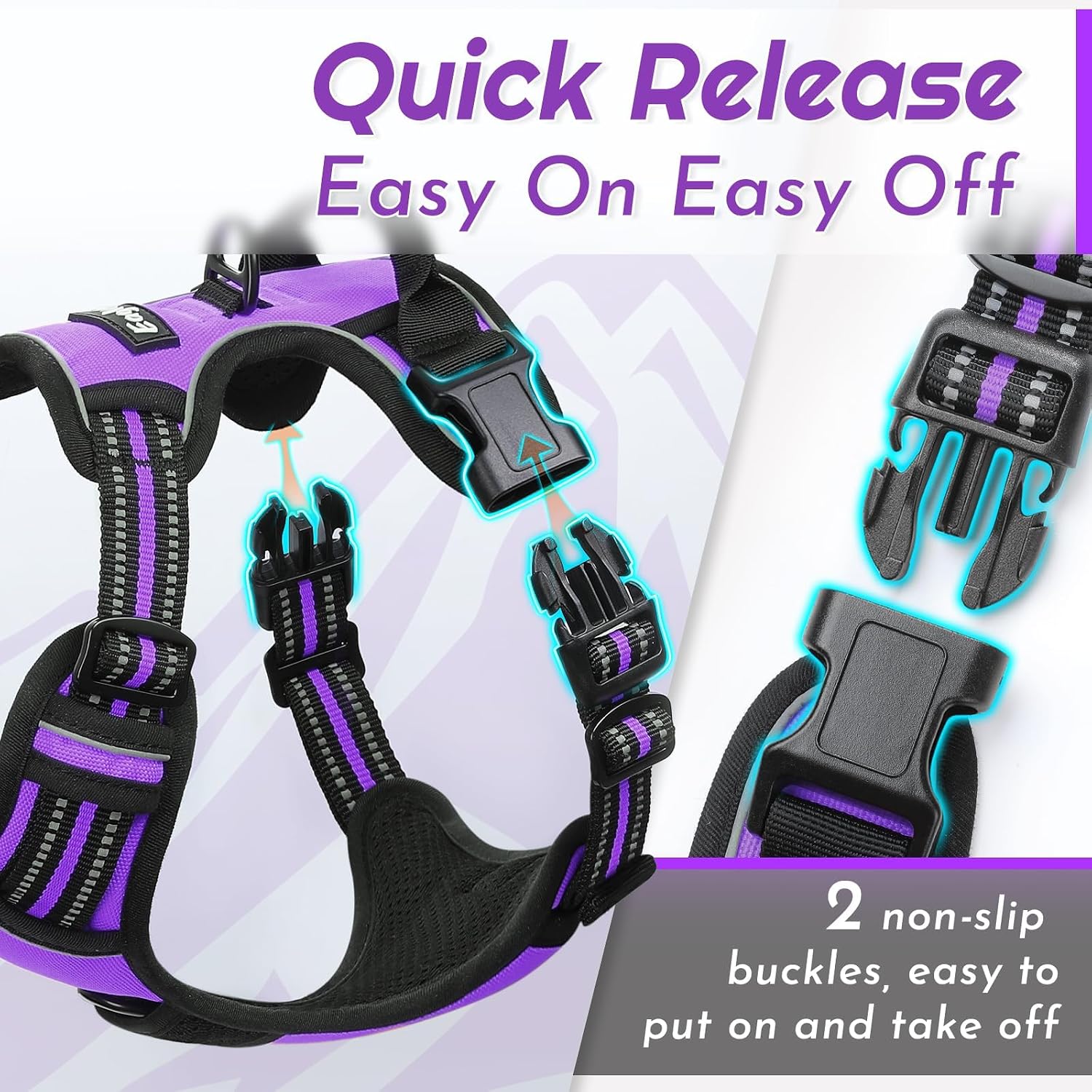 Detalle 2 de Eagloo Dog Harness Medium – No Pull Front & Back Clips, Reflective, Adjustable Comfort