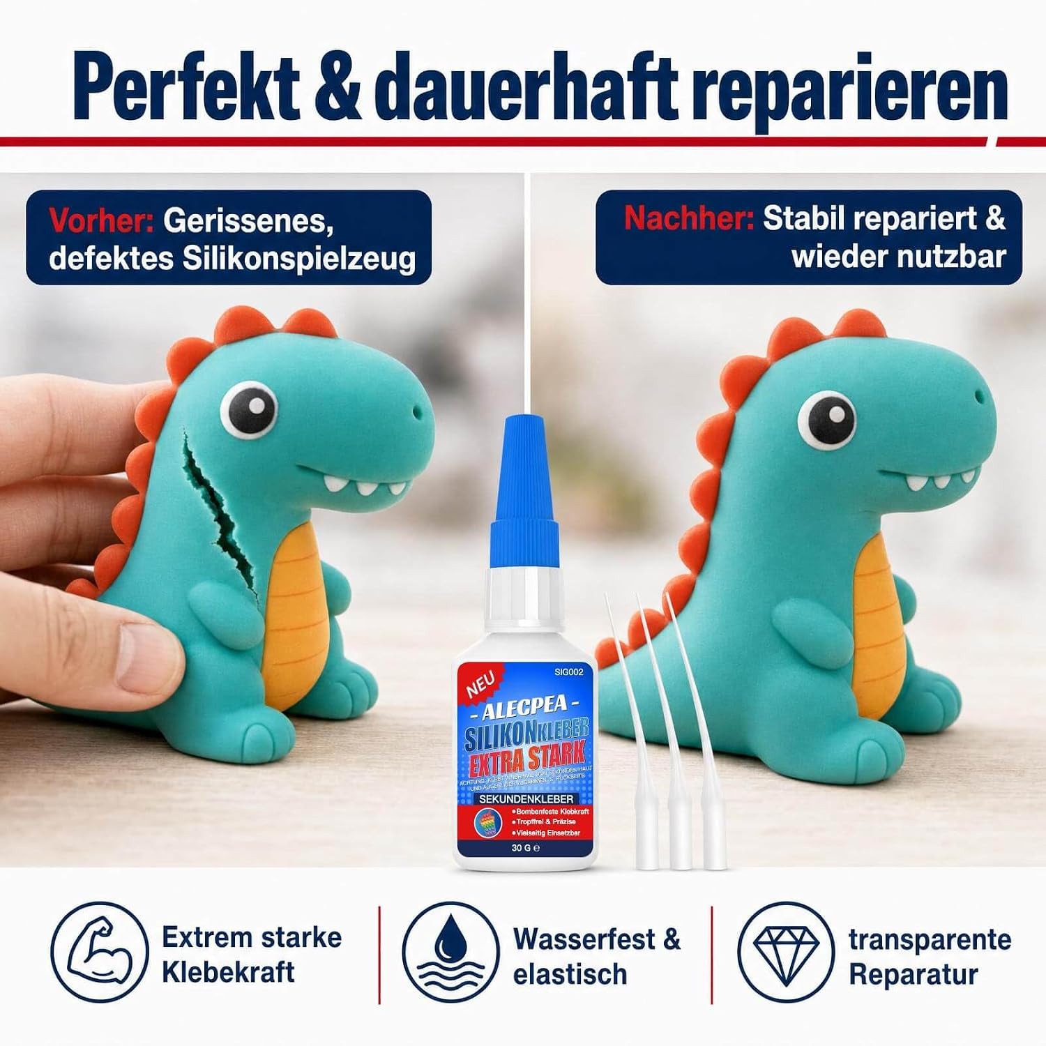 Thumbnail 4 de ALECPEA Silikonkleber transparent wasserfest – 30 g, 3 Röhrchen, schnelle Haftung