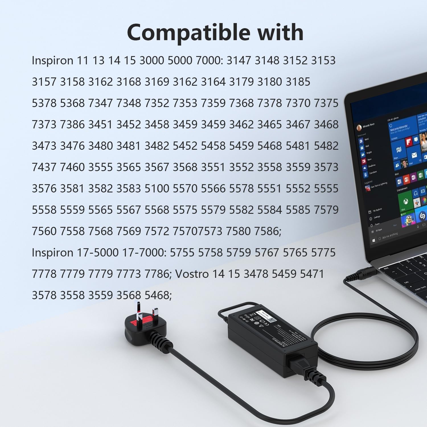 Detalle 2 de 45W Laptop Charger for Dell (19.5V 2.31A) with 4.5*3.0mm DC tip – Compatible with Inspiron, Vostro & Latitude