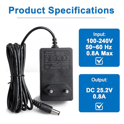Detalle de OPAHUTER Netzteil-Adapter NB-25D2 für Segway Ninebot Zing E8/E10/E12 und C-Reihe – EU-Stecker, 25,2 V 0,8 A