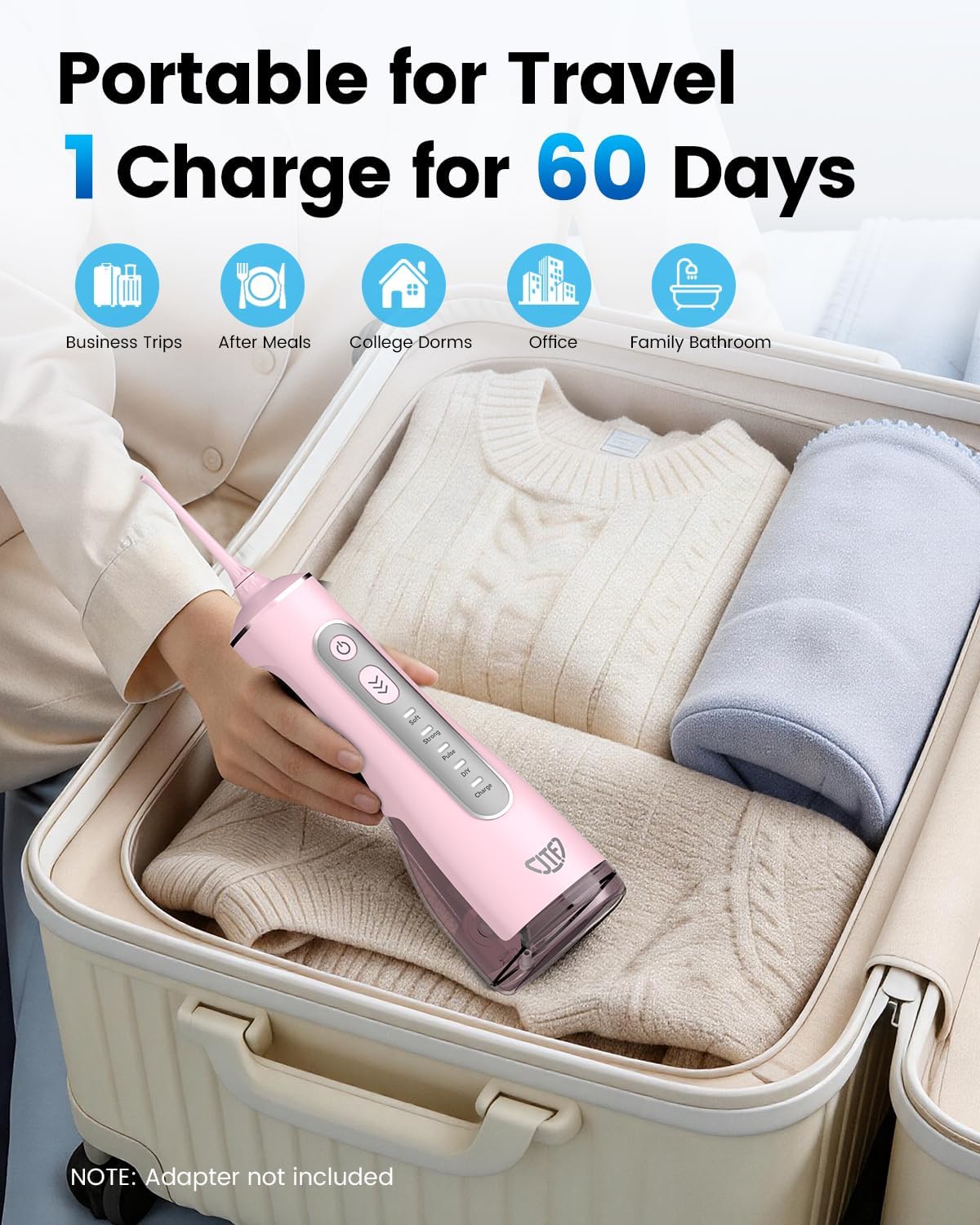 Detalle de JTF Water Flosser with 3 Modes & 10 DIY Levels: Portable Oral Irrigator for Braces, Sensitive Gums and Daily Cleaning