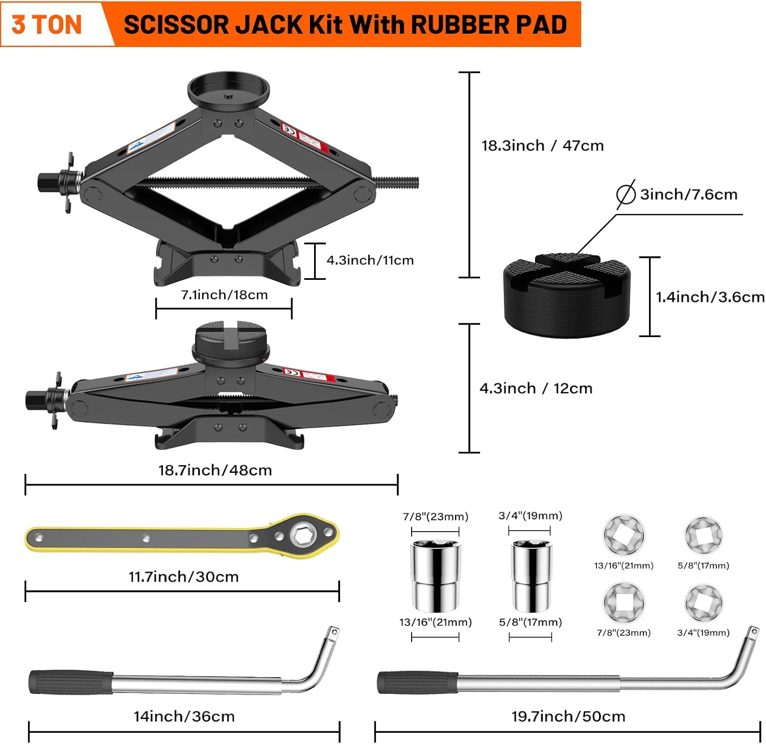 Detalle de IMAYCC 3 Ton Scissor Jack with Complete Tire Changing Kit