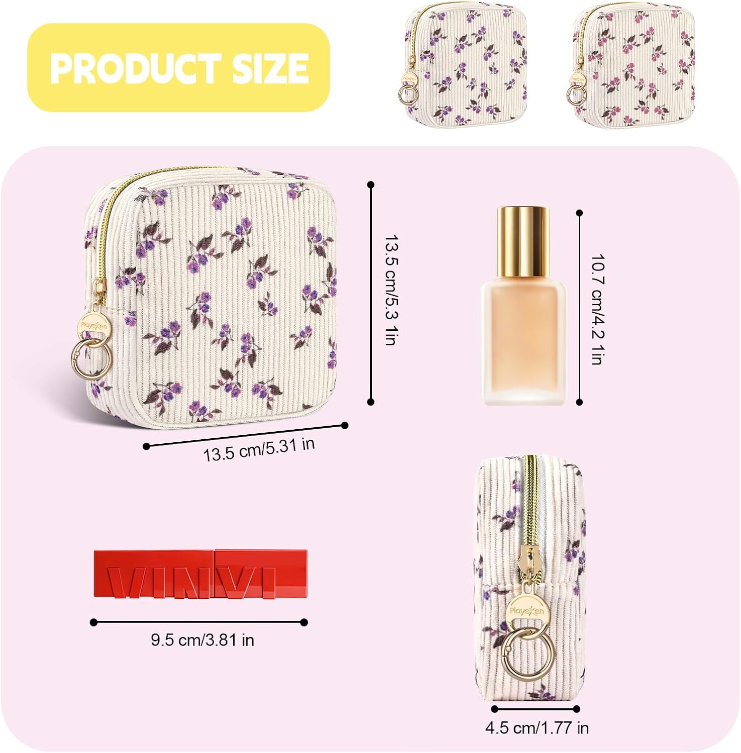 Detalle de Playexen PL0757-PK Flower Makeup-01 mini-make-uptasje met bloemenprint en rits