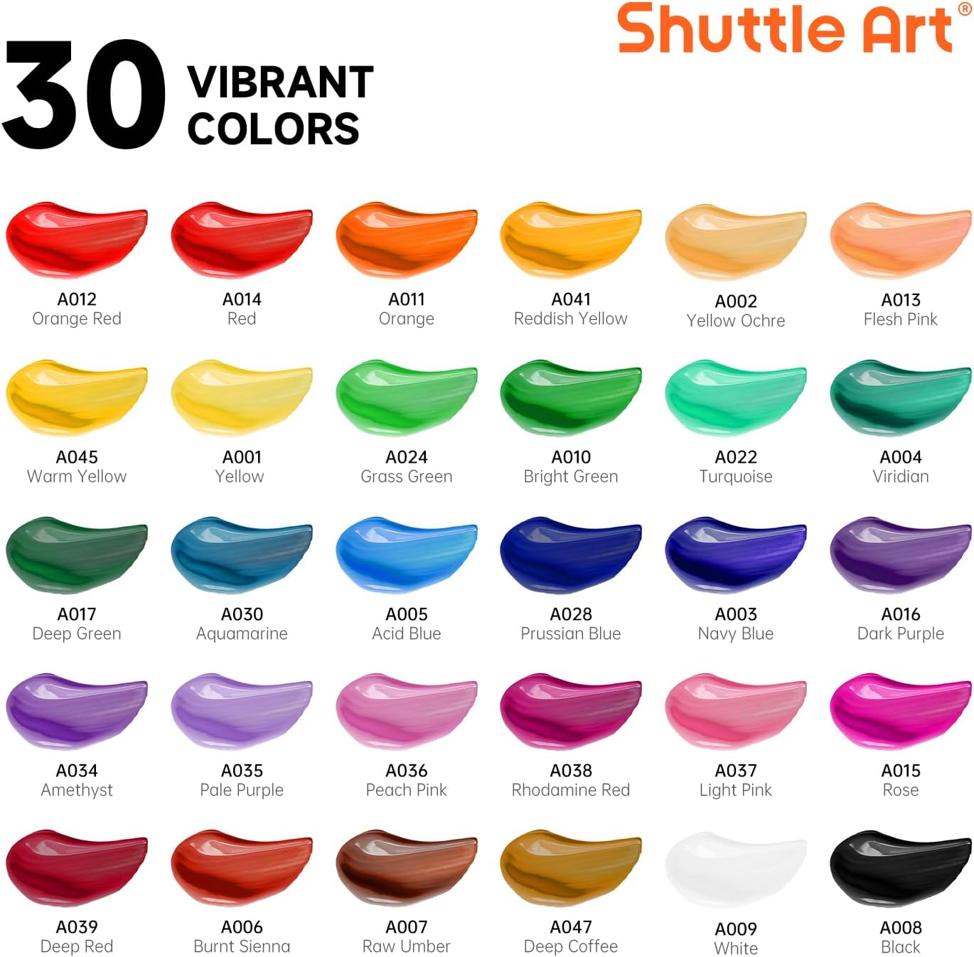 Thumbnail 3 de Shuttle Art Acrylfarben Set (46-teilig) mit 30 Farben à 12 ml, 10 Pinseln und Zubehör