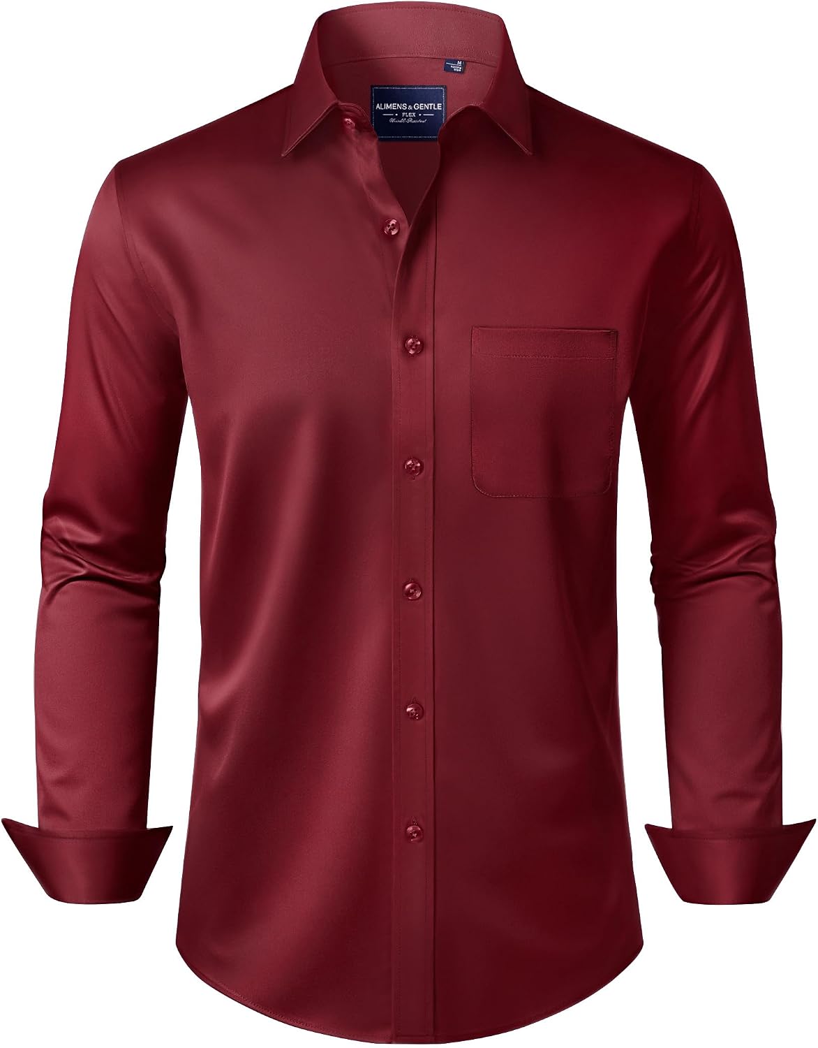 Detalle de Alimens & Gentle Men’s Long Sleeve Wrinkle-Free Stretch Dress Shirt with Pocket