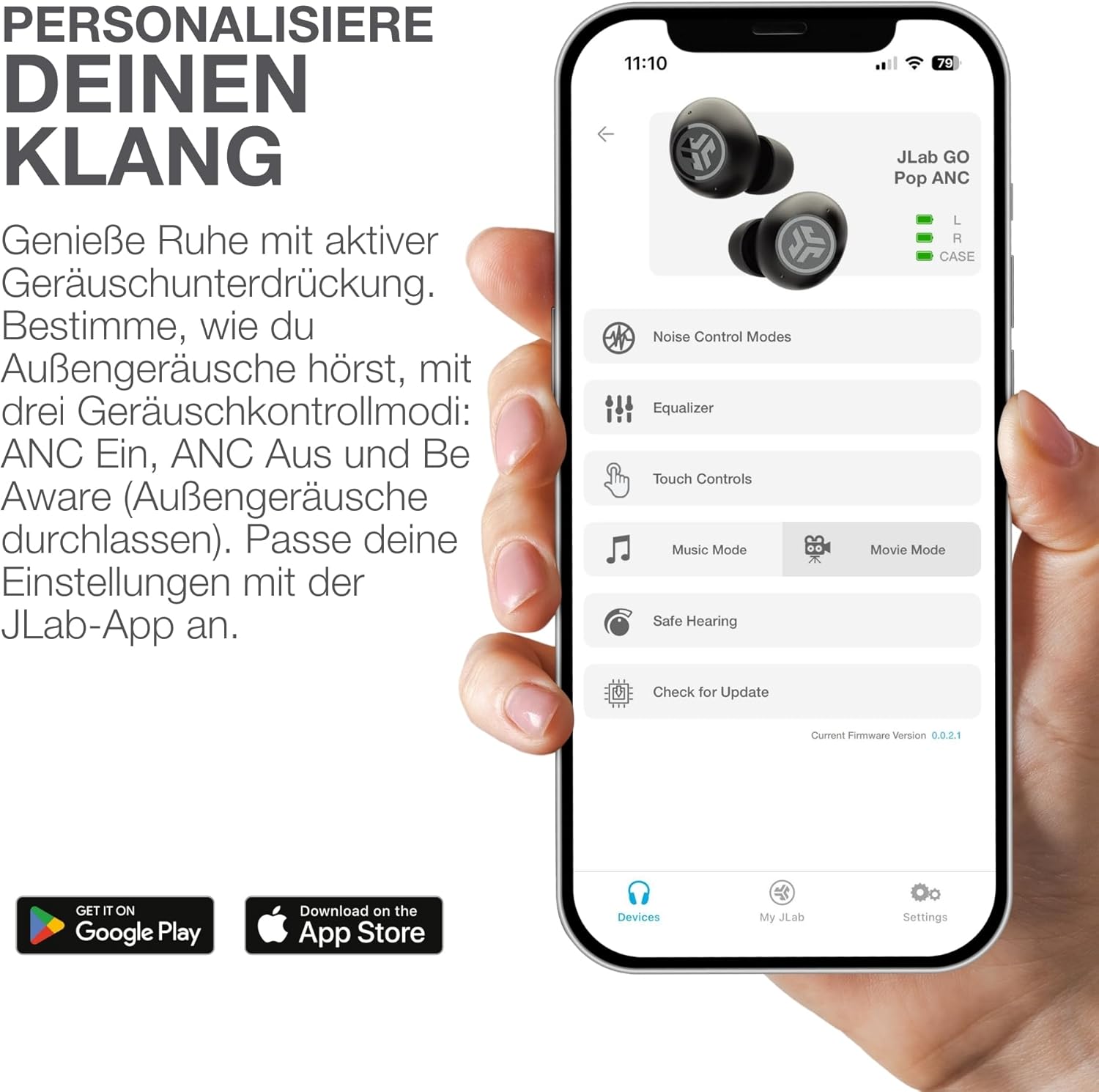 Thumbnail 4 de JLab Go Pop ANC In-Ear Bluetooth-Kopfhörer (True Wireless) mit ANC, Multipoint & IP55