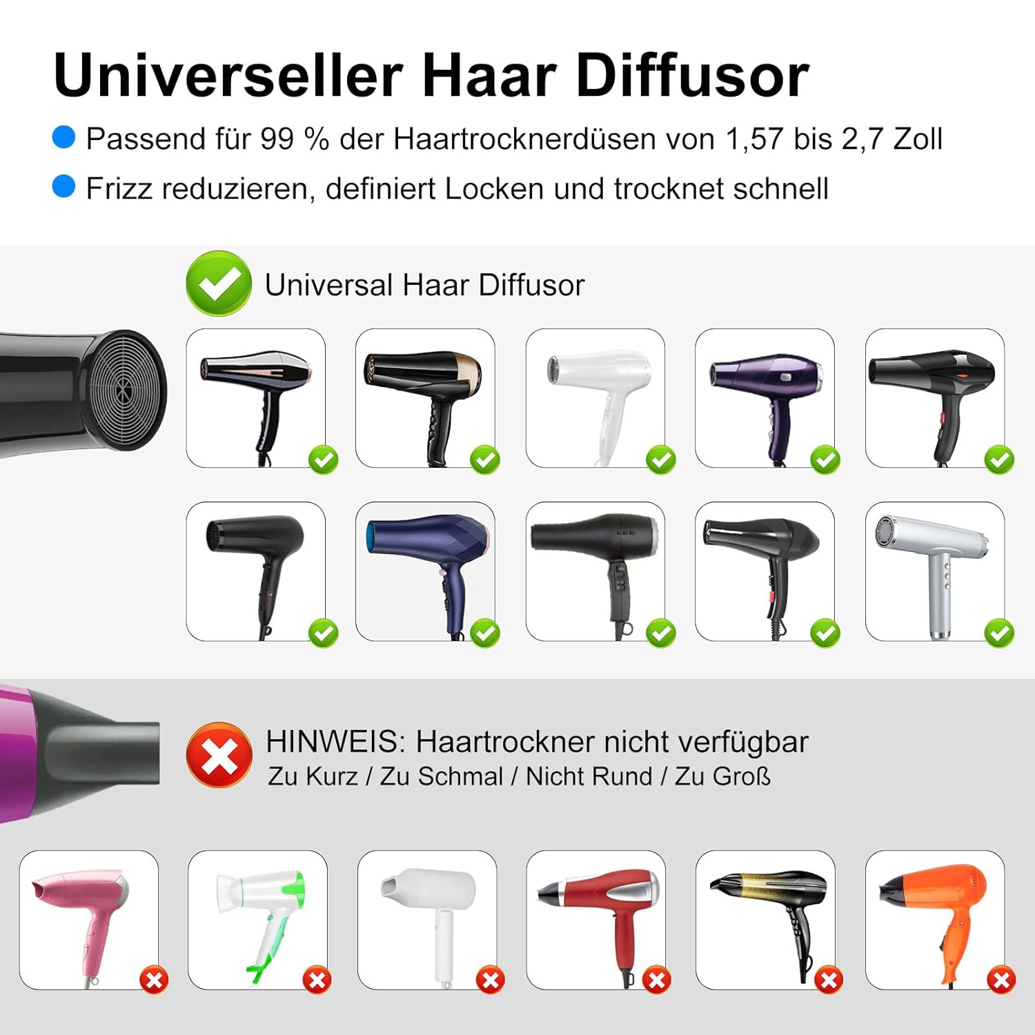 Thumbnail 3 de AISEELY Universal Haar-Diffusor 1,57–2,7" für lockiges Haar 💇♀