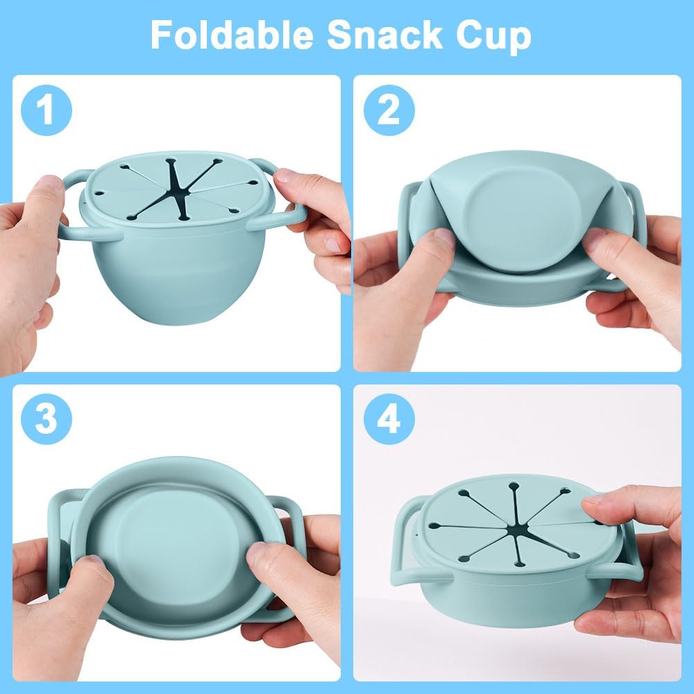 Detalle de Vicloon Tazza per Spuntino 350ML: Contenitore in silicone senza BPA con doppia maniglia e cordin o, chiusura anti sporcizia
