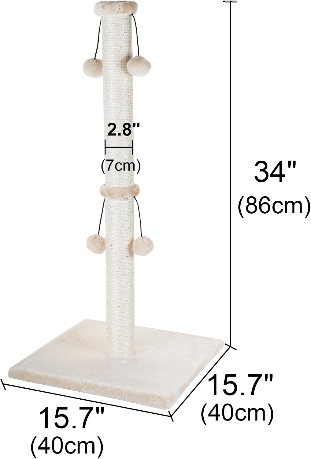 Detalle 2 de Dimaka 86cm Cat Scratching Post with Teasing Toy Ball (Natural Sisal, White/Grey)