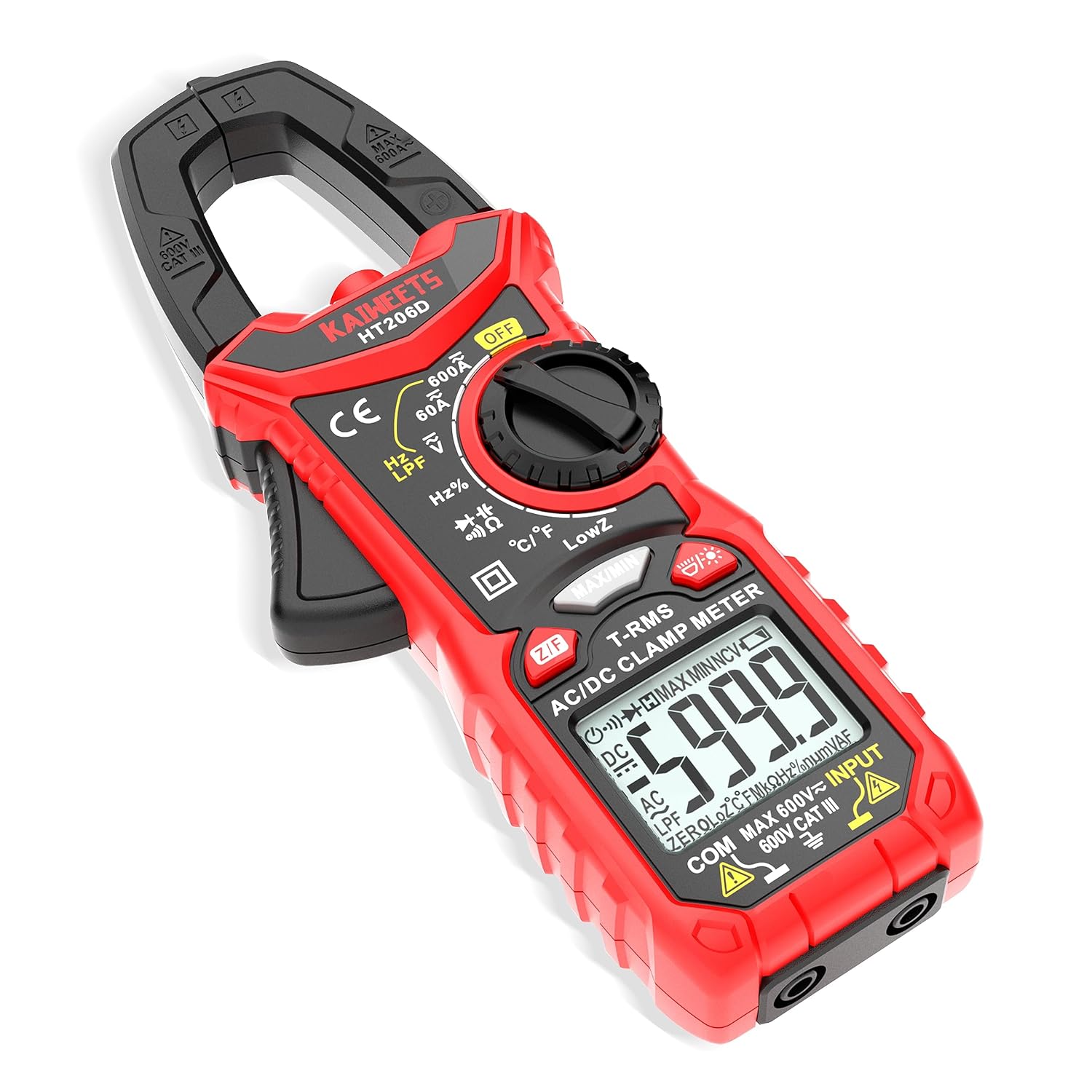 Detalle de KAIWEETS HT206D Clamp Meter (True-RMS) – Auto-range 6000 counts, AC/DC current & voltage with NCV