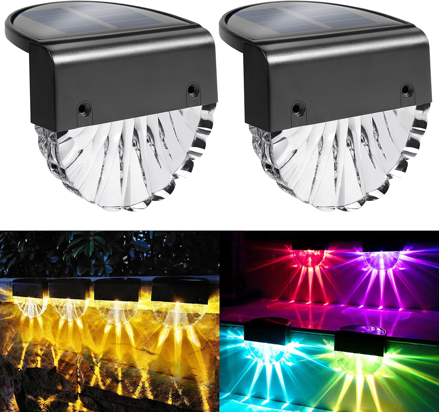 Detalle de YOFIG Solarlampen für Außen Garten (2er-Set) – warmweiß & Farbwechsel, wasserdicht für Terrasse und Stufen