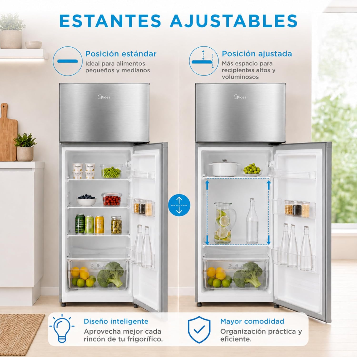 Thumbnail 6 de Frigorífico Midea de 2 puertas 204 L con congelador Low Frost, 140 cm alto, acero inox