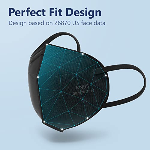 Detalle de Funight KN95 Face Masks 50 Pack – 5-Ply Breathable Filter Disposable Masks in Black