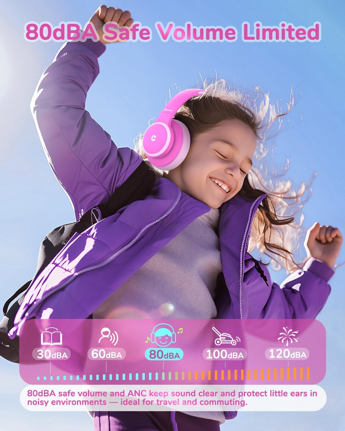 Detalle 2 de iClever BTH26 kids ANC headphones 60H