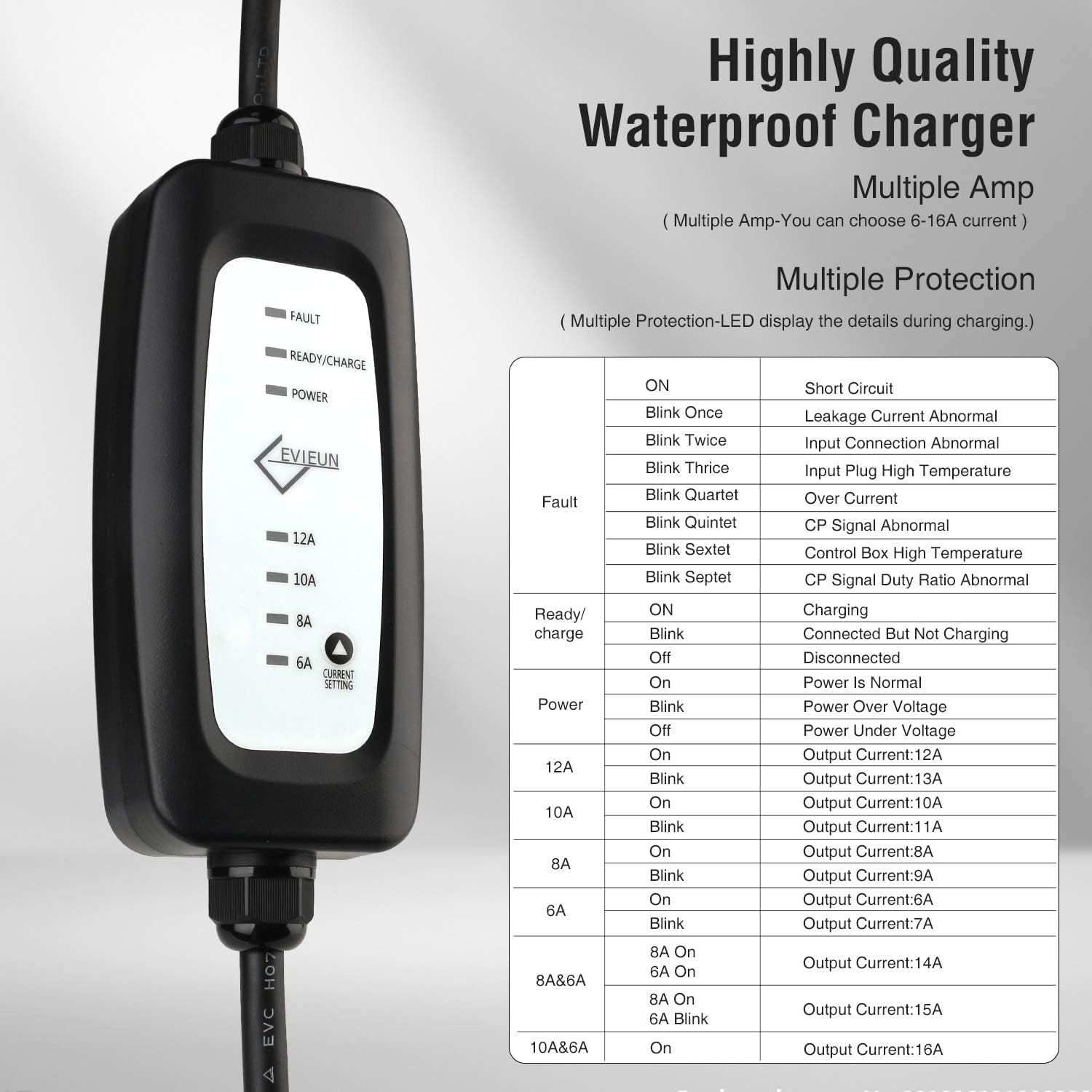 Thumbnail 3 de EVIEUN EV Ladekabel für Elektrofahrzeuge – Tragbares 2-Phasen EVSE Ladegerät mit 3,8 kW und IEC 62196-2 Typ 2 Kompatibilität