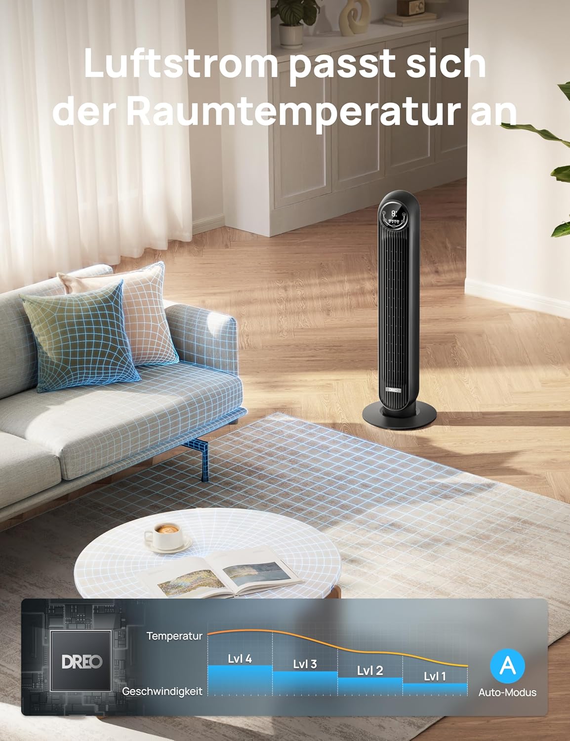 Thumbnail 4 de Dreo Smart Leiser Turmventilator Nomad One S mit App, Sprachsteuerung & 90°-Oszillation