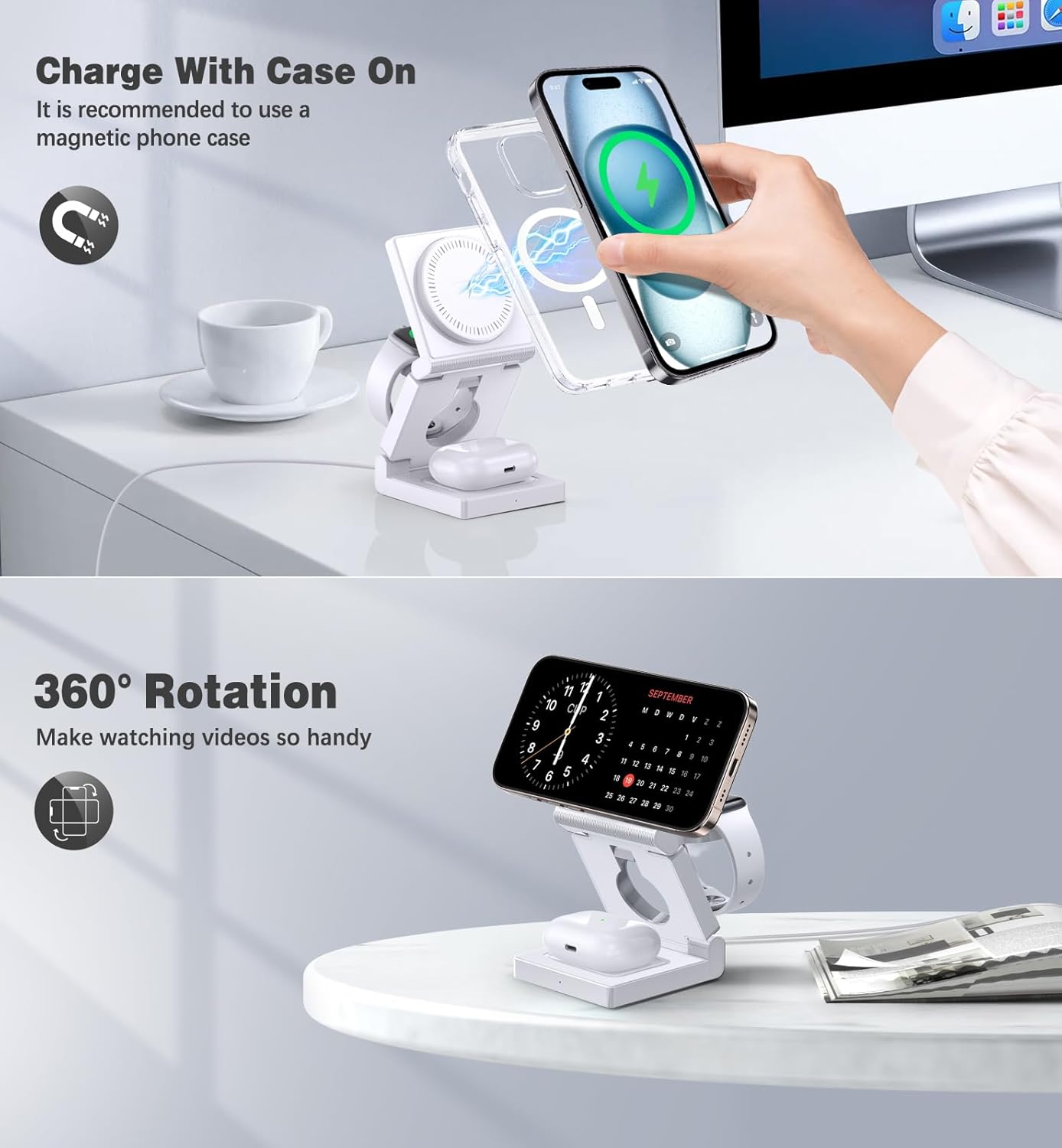 Thumbnail 3 de Foldable Magnetic 3‑in‑1 Wireless Charging Station 18W