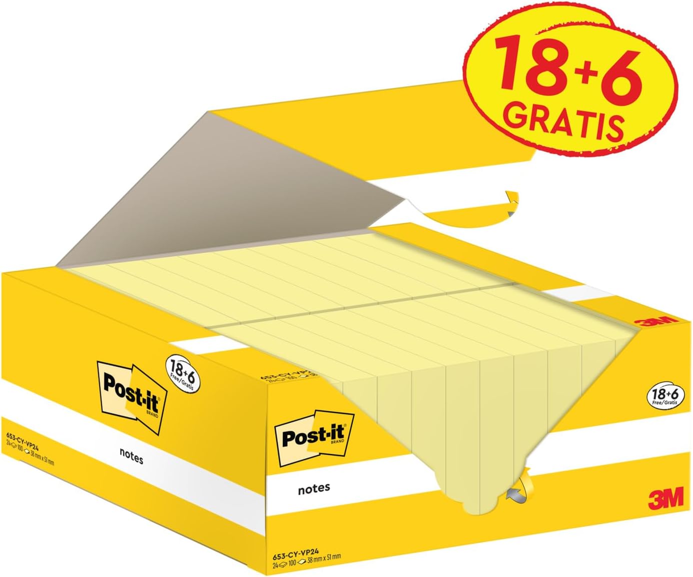Thumbnail 1 de Post-it Foglietti Canary Yellow – Confezione da 18 blocchetti, 100 fogli cadauno, 38 mm x 51 mm
