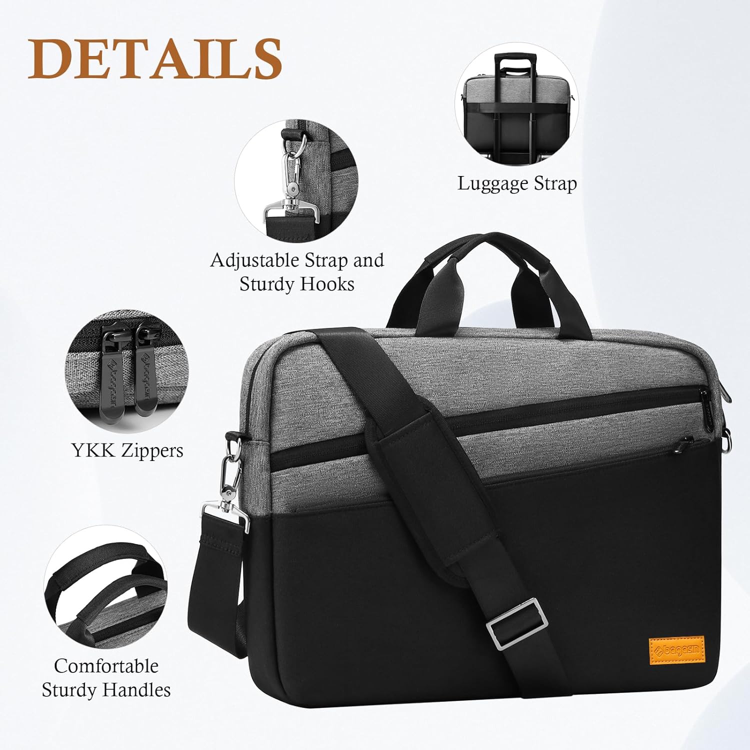 Detalle de Bagasin 15.6–17.3 inch Laptop Shoulder Bag with Water-Repellent Fabric & 4-Layer Protection