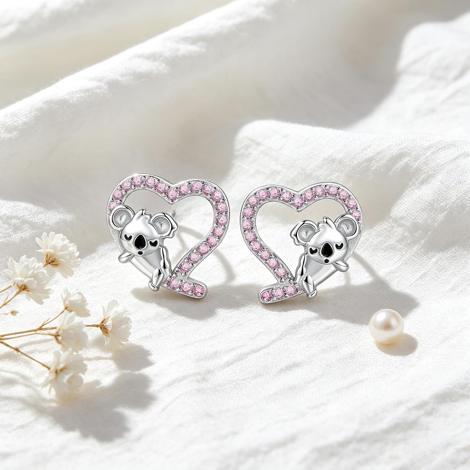 Detalle de Arrebol Ohrringe Damen 925 Sterling Silber Ohrstecker mit 3A Zirkonia – Koala-Design, hypoallergen, Geschenk