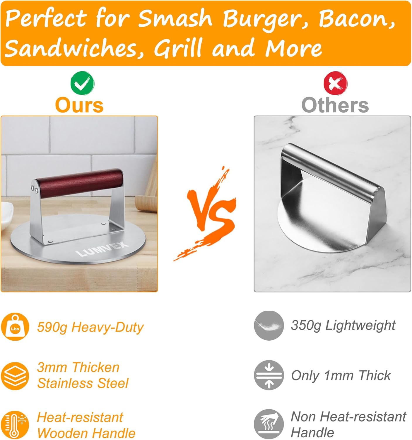 Thumbnail 4 de Smash Burger Profesional Acero Inoxidable 16cm 🍔 Prensa Barbacoa