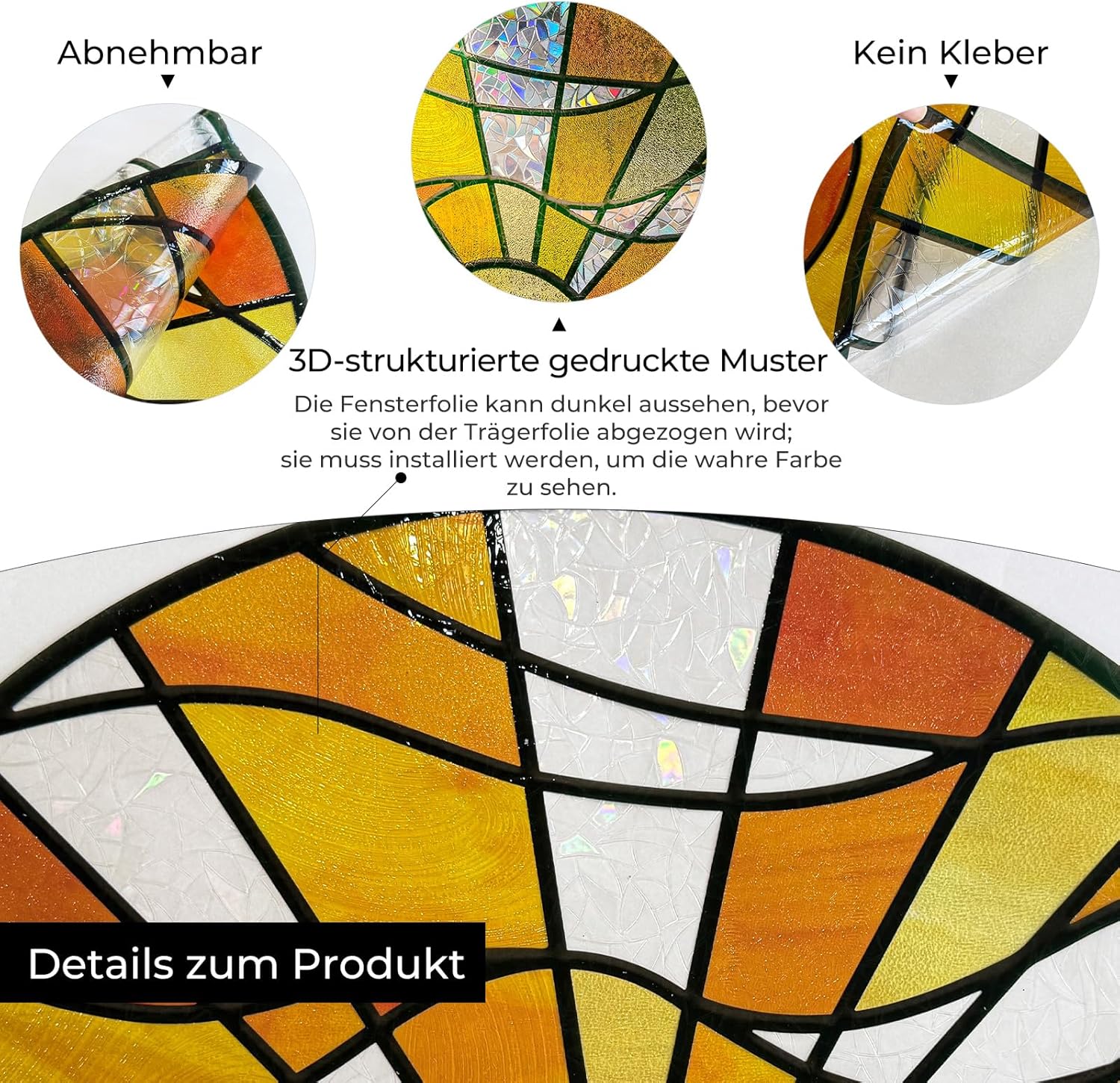 Thumbnail 3 de Fensterfolie selbstklebend 3D Buntglas – Fancyclings, 45×80 cm