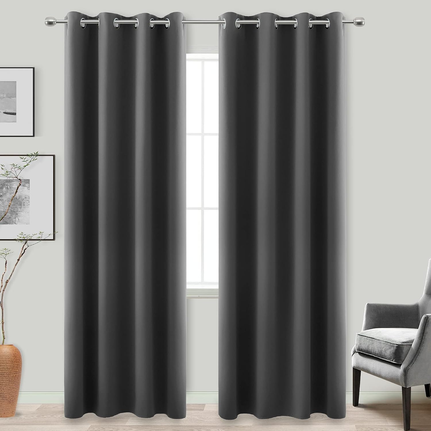 Detalle de Blackout Curtains for Bedroom - Dark Grey, 84 Inch, Triple Weave Thermal Drapes