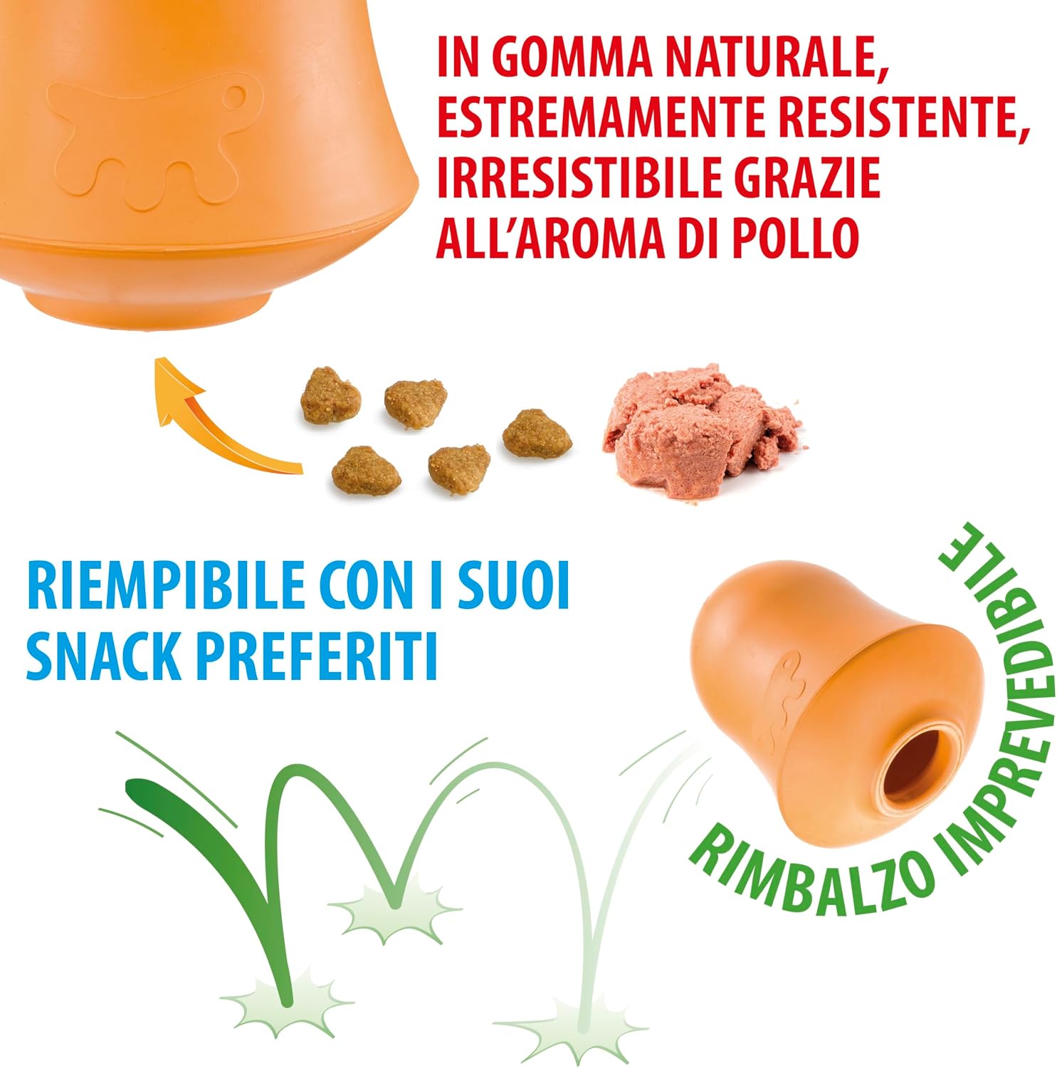 Detalle de Ferplast Gioco Cane Crazy Bell in gomma naturale: dispenser per crocchette allo snack aroma pollo