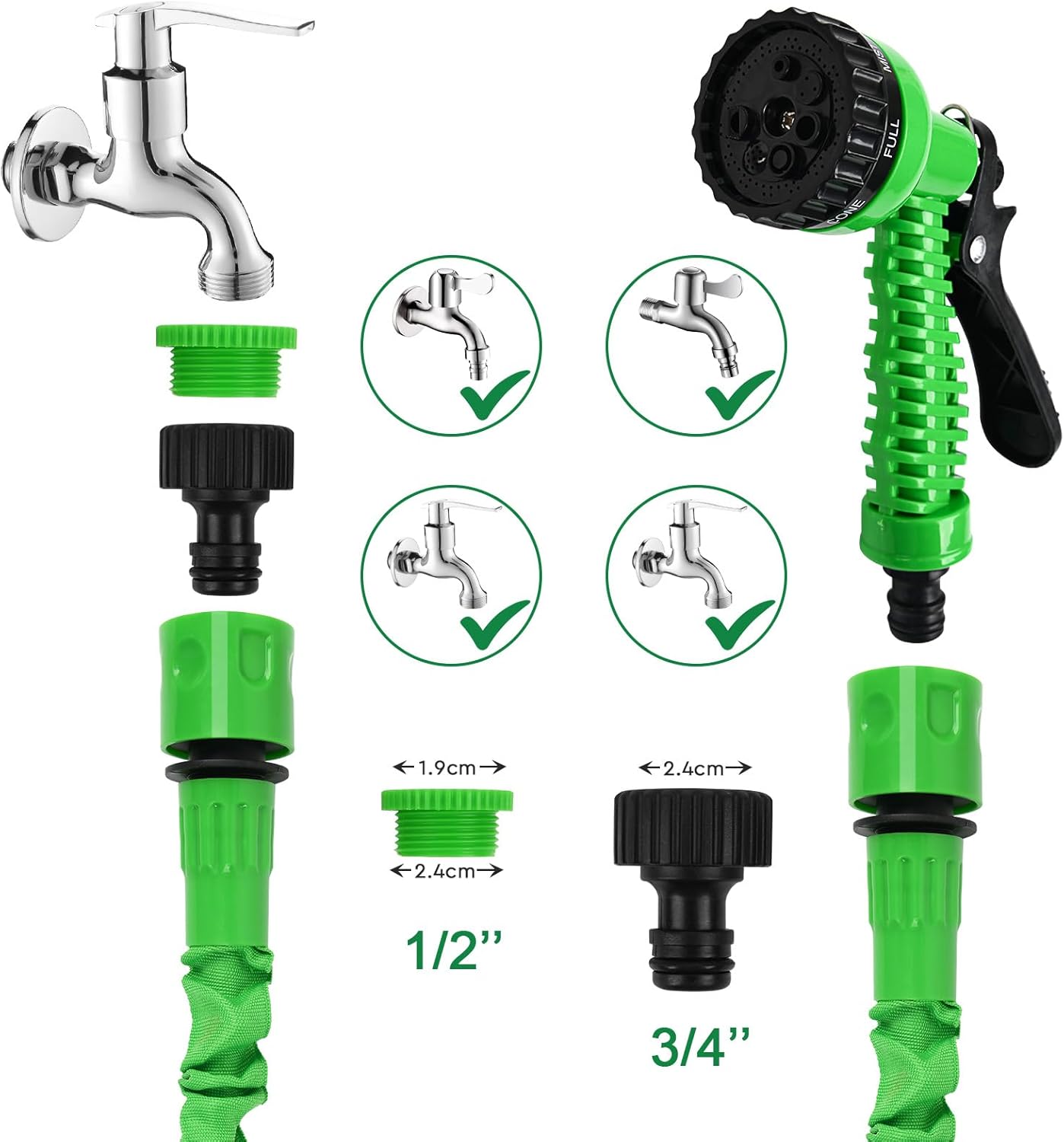 Thumbnail 3 de SENTAIMAO Expandable Hosepipes 30m (100ft) with 7-Function Spray Gun – Retractable Garden Hose in Green