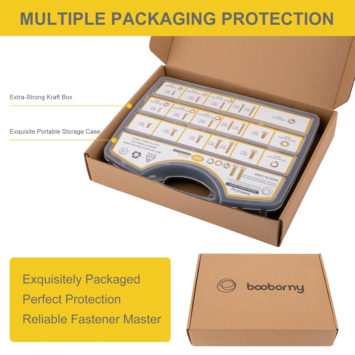 Thumbnail 5 de booborny BNW-988 Metric Bolt Assortment, Grade 8.8, M4–M8, Yellow Zinc