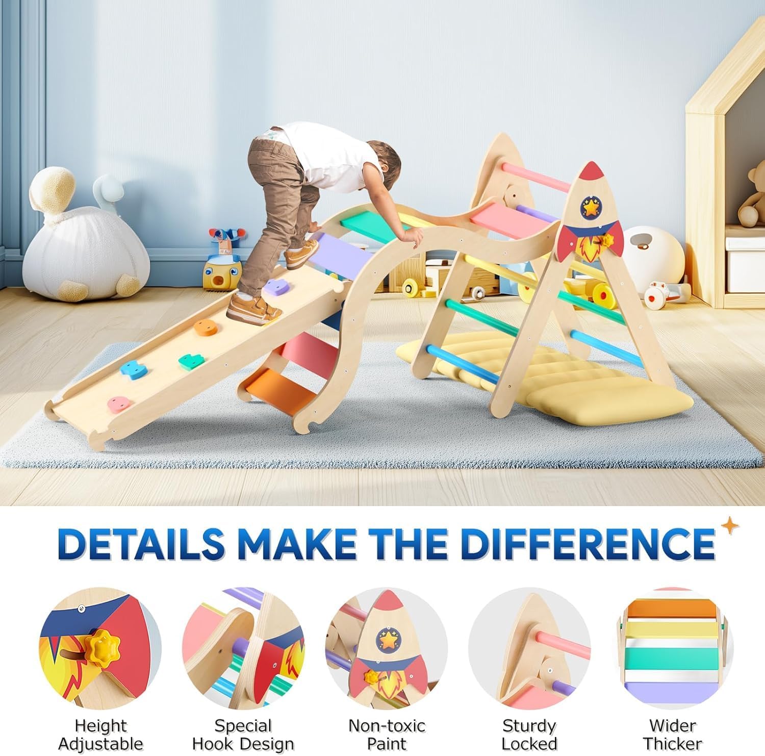 Thumbnail 3 de KidsBuddy Pikler Triangle Set with Cushion: 9-in-1 Indoor Climbing Toy for Toddlers