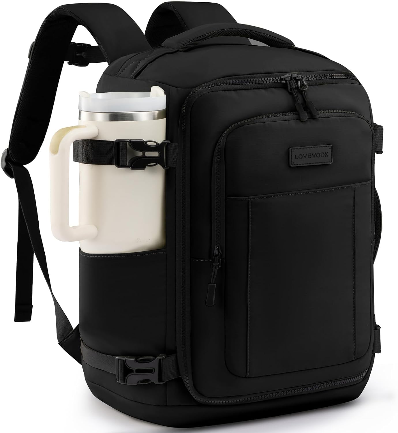 Detalle de LOVEVOOK Ryanair Handgepäck 40x30x20 Reiserucksack für Damen – 14 Zoll Laptop, Cabin Bag Schwarz