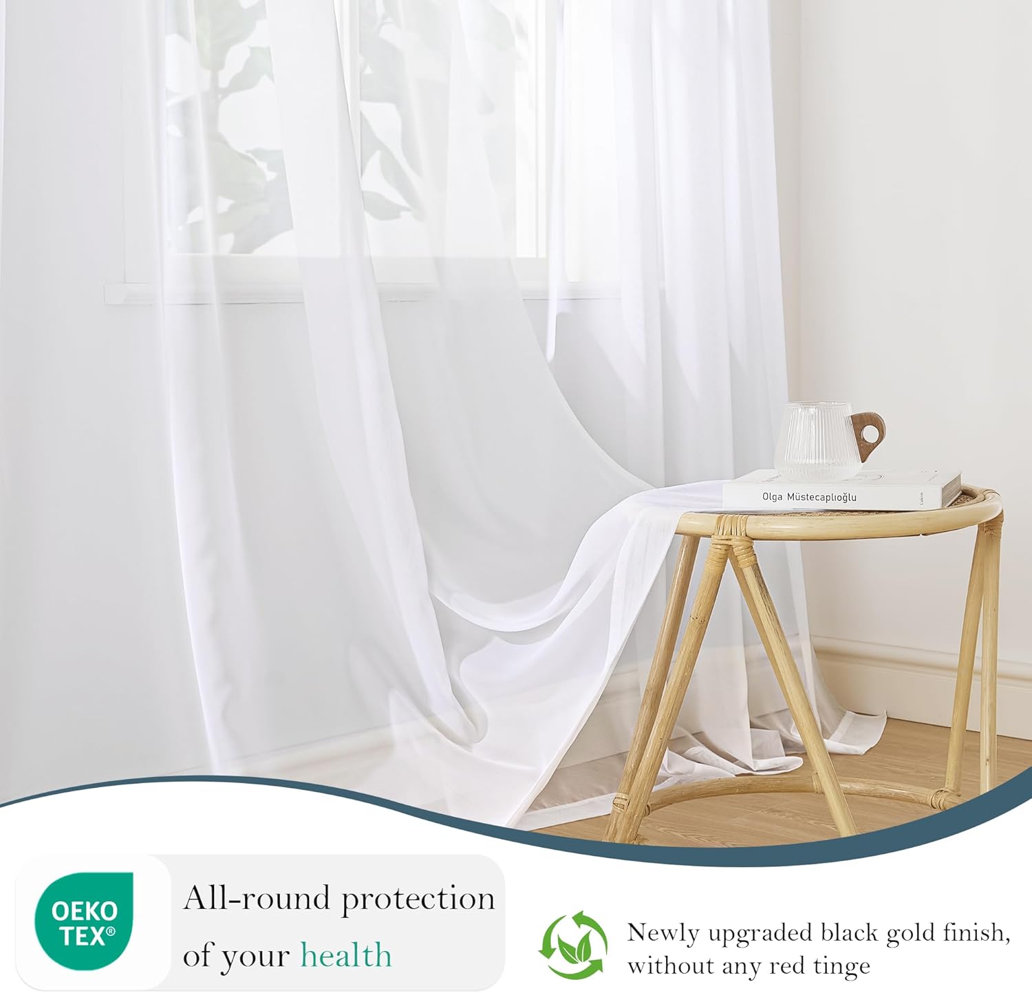 Thumbnail 3 de PONY DANCE White Net Curtains for Windows – 2 Panels, 54x72 Inches, Slot Top Voile