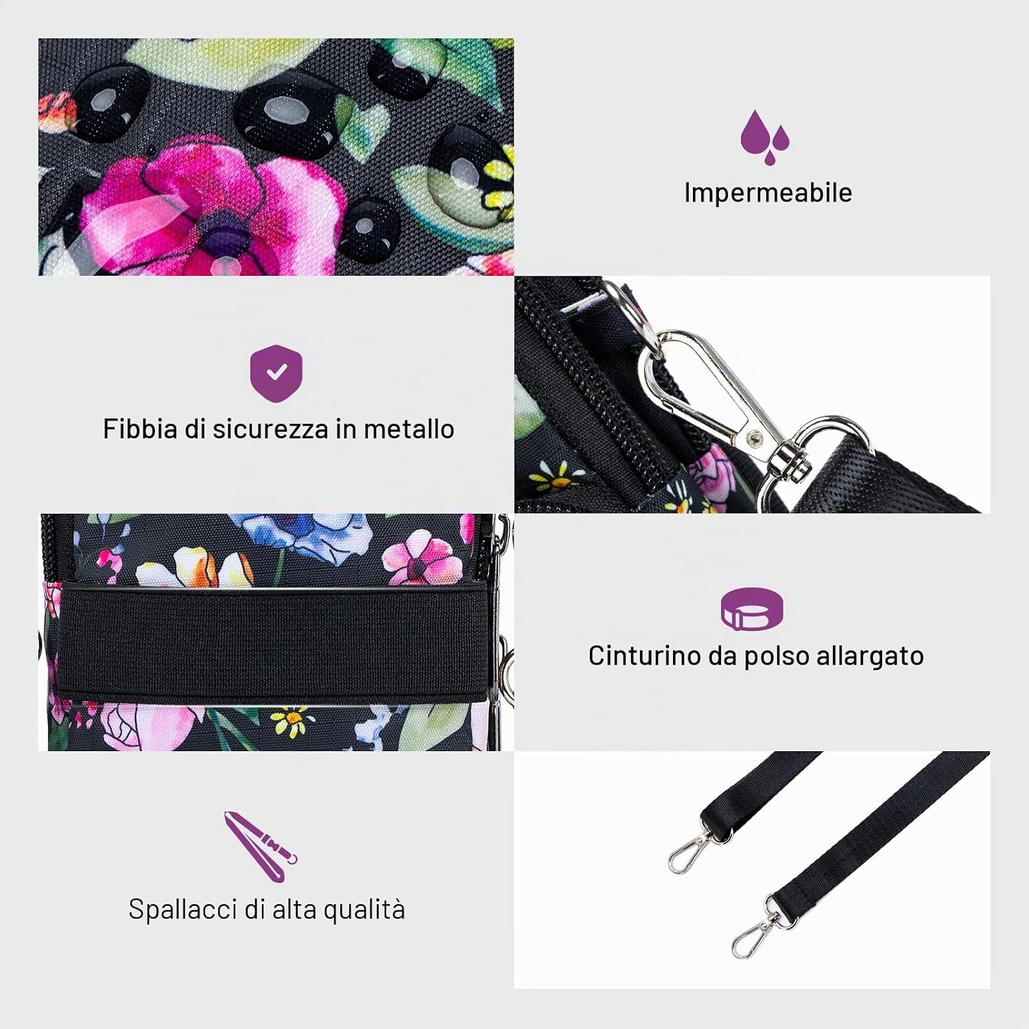 Thumbnail 3 de BAGZY Portacellulare da collo da donna in nylon fino a 6,7 pollici, borsetta a tracolla con tracolla rimovibile