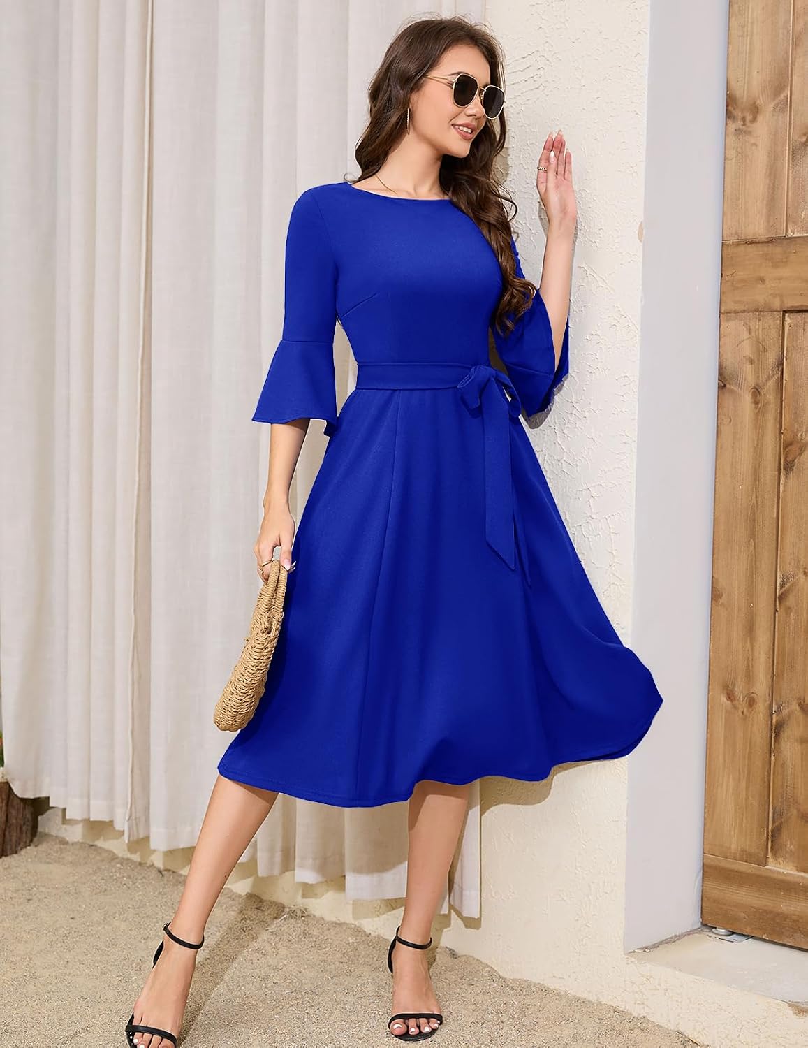 Detalle de HomRain Women's Church Dresses Modest Bell Sleeve Dress
