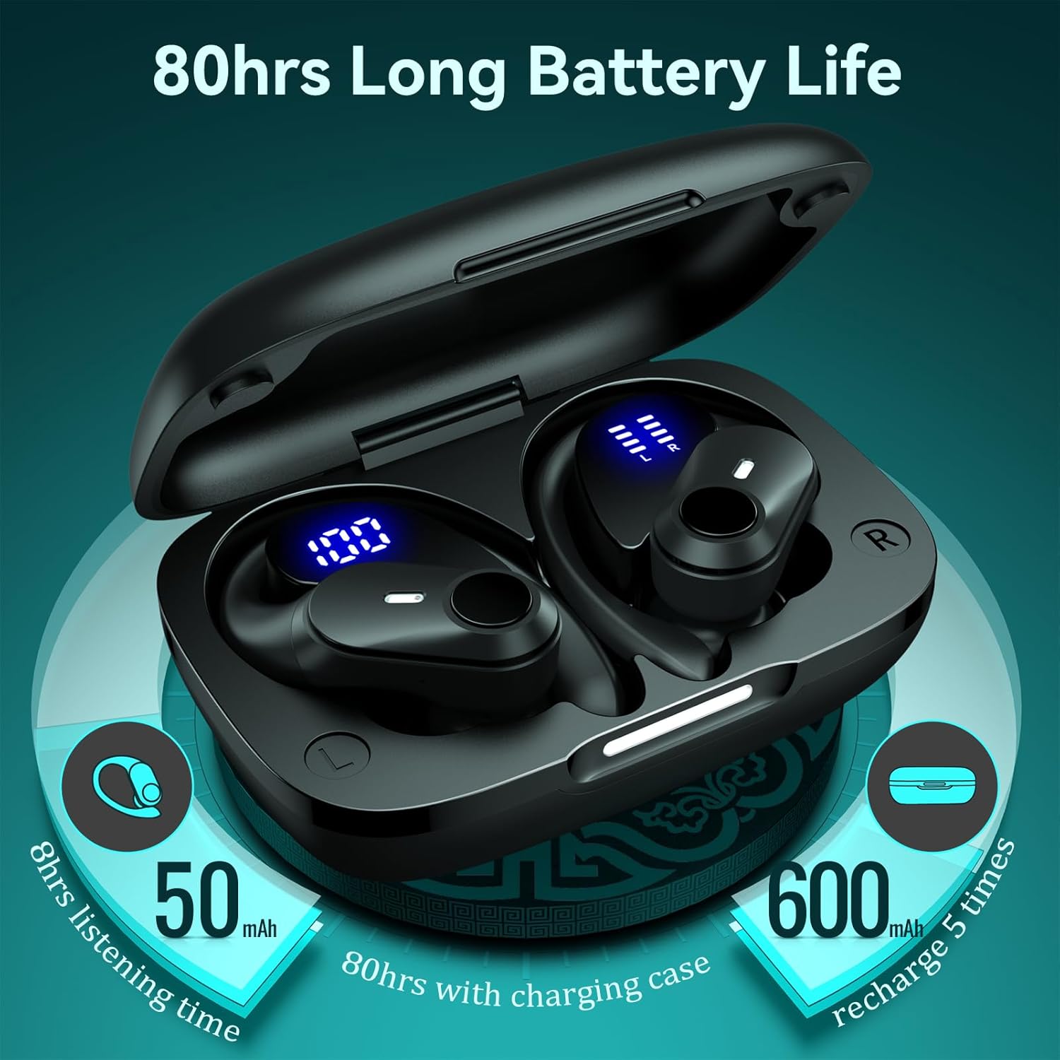 Thumbnail 4 de Active Noise Cancelling Wireless Earbuds (Bluetooth) with 80H Playtime and Power Display Case