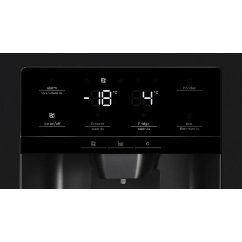 Detalle 2 de Bosch KAD93ABEP: Frigorífico americano No Frost de 562 L en negro vidrio con dispensador de hielo