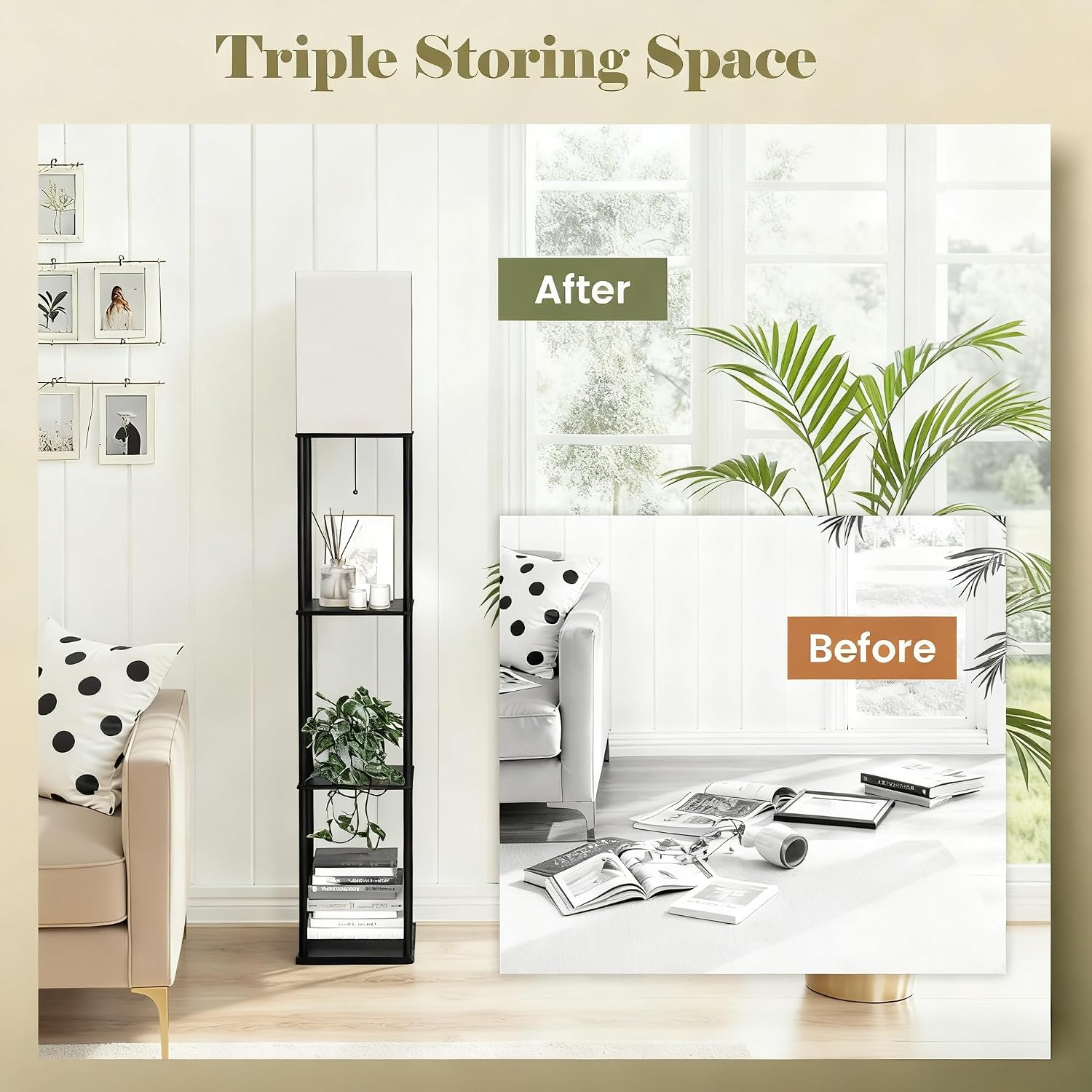 Detalle 2 de SyncGlow Floor Lamp with 3-Tier Shelves and 3-CCT LED Lighting