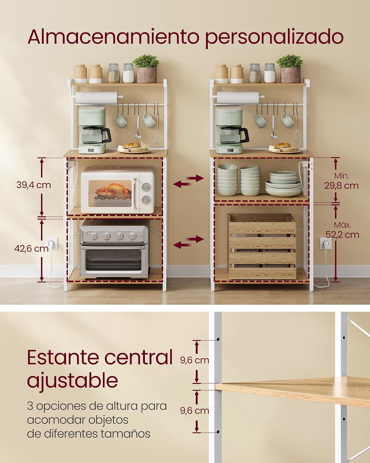 Detalle de VASAGLE KKS014Y02 Estantería de cocina 40x60x140 cm