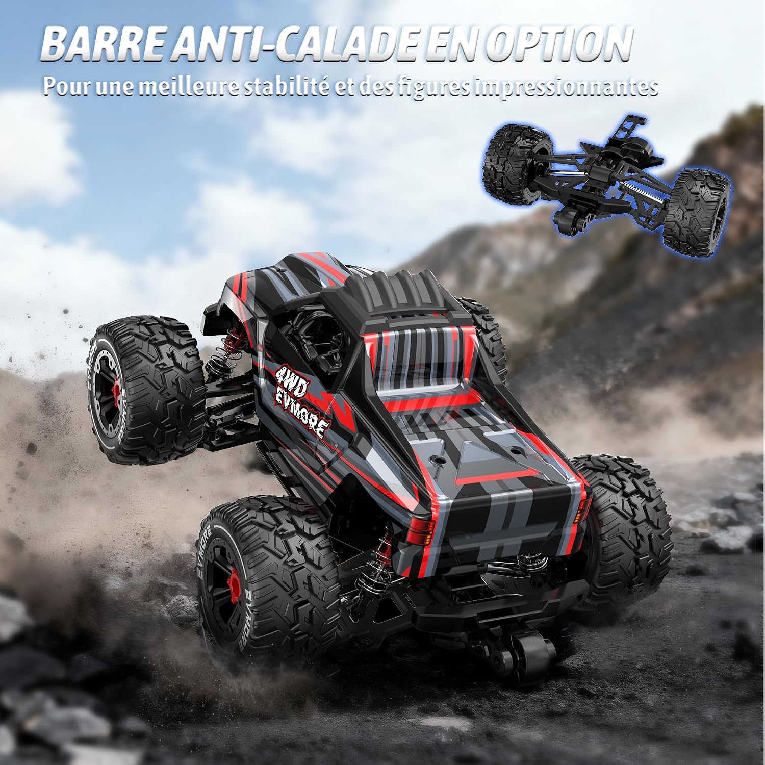 Thumbnail 6 de Evmore Voiture Télécommandée 1:16 4WD — Haute Vitesse, 55 km/h et Suspension Tout-Terrain, avec 2 Batteries