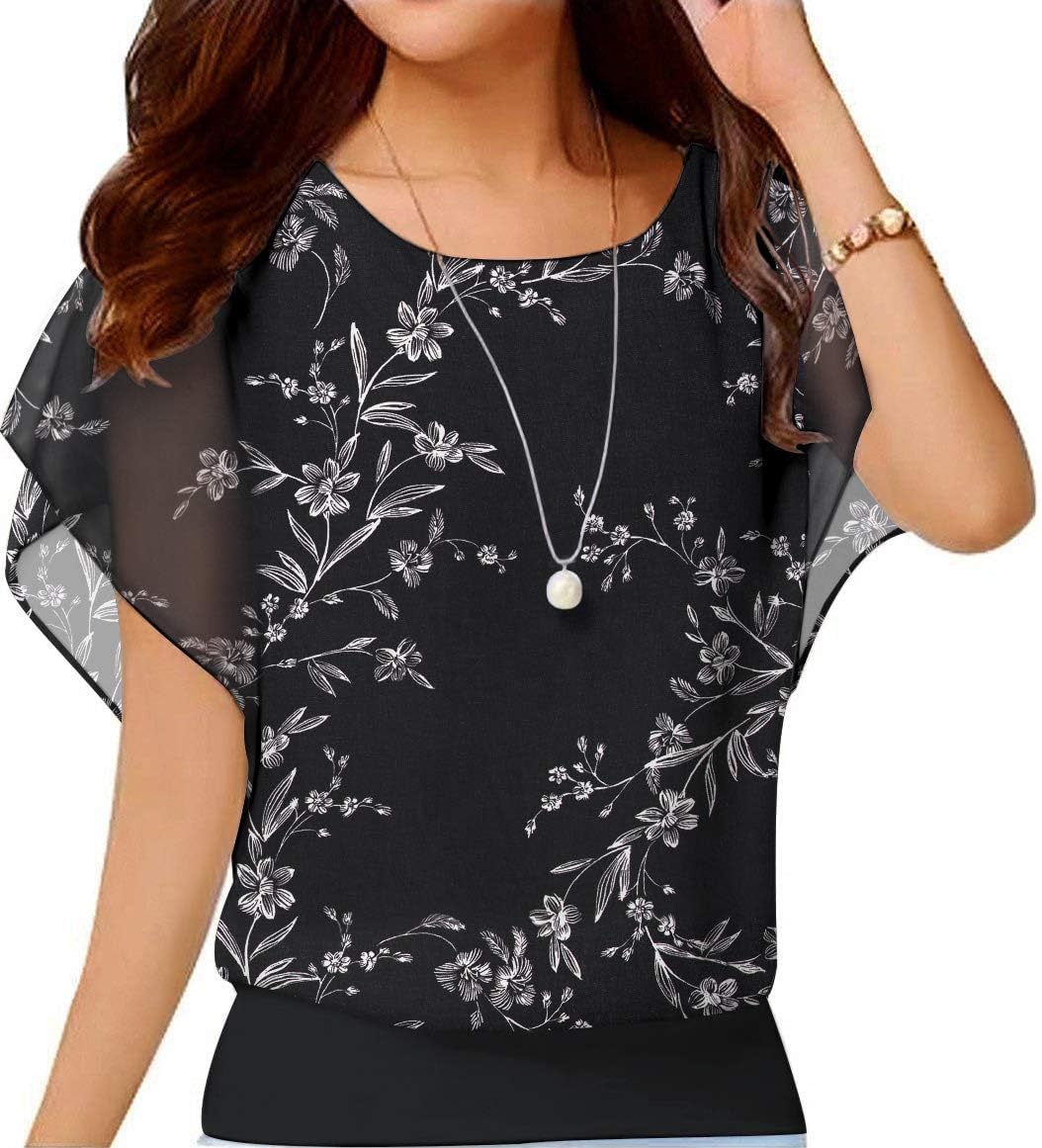 Thumbnail 6 de Neineiwu Damen Batwing-Bluse mit Rundhalsausschnitt – kurzarm, Viskose/Elasthan, Blumenmuster