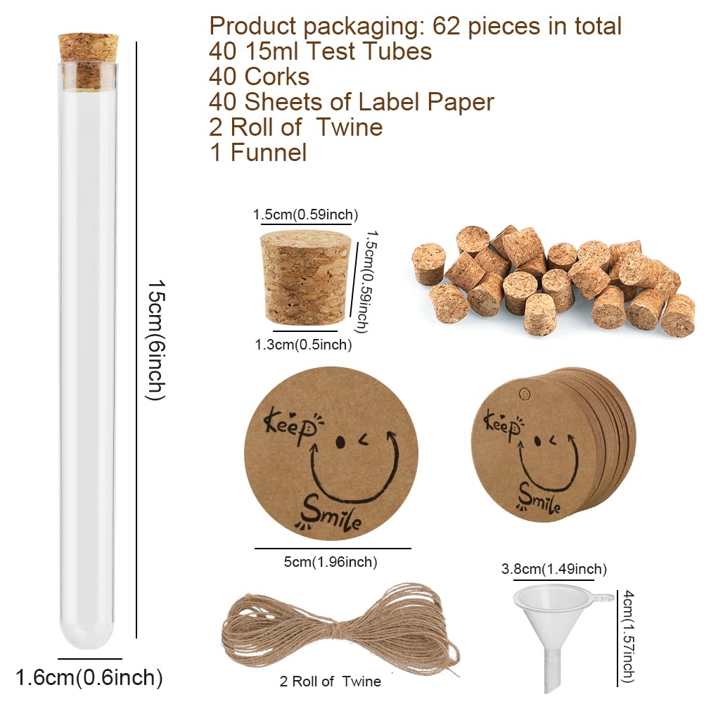 Detalle de OFFCUP Plastic Test Tubes, 40 Pack, 16 x 150mm with Cork Stoppers