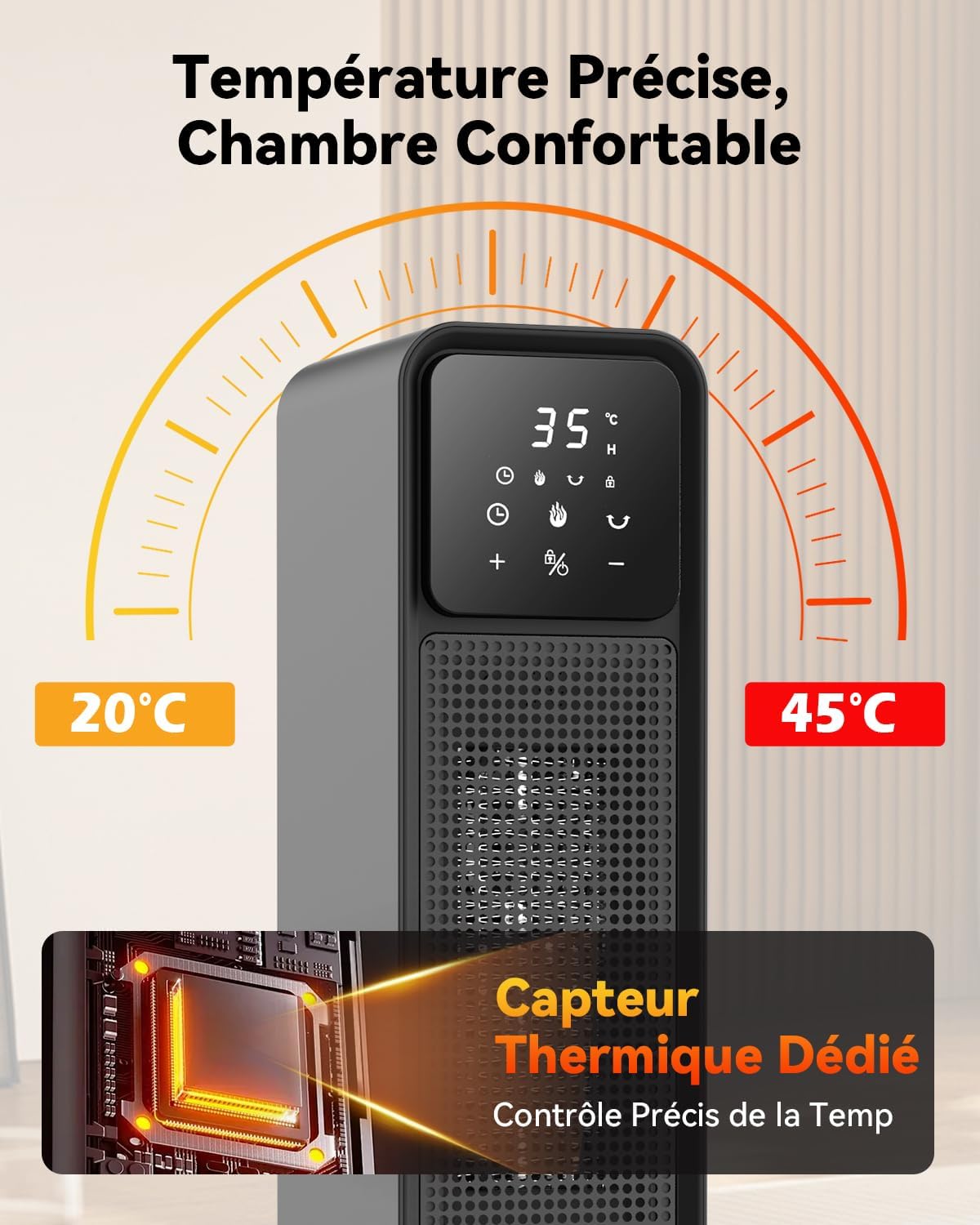 Thumbnail 5 de Chauffage d’appoint 2200W télécommande, 4 modes, 12H ⛱