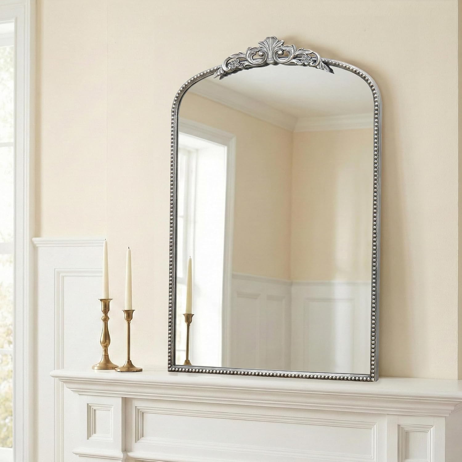 Detalle de Micasso Vintage Traditional Silver Mirror 24"x36" — French Baroque Arch with HD Reflectivity