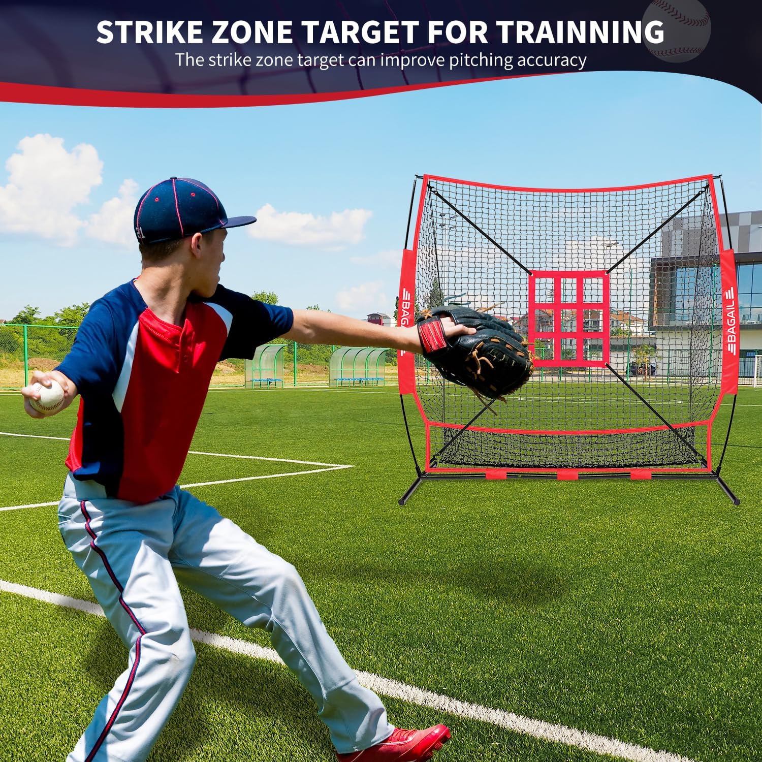 Detalle de BAGAIL 7x7 ft Baseball and Softball Practice Net with Strike Zone Target