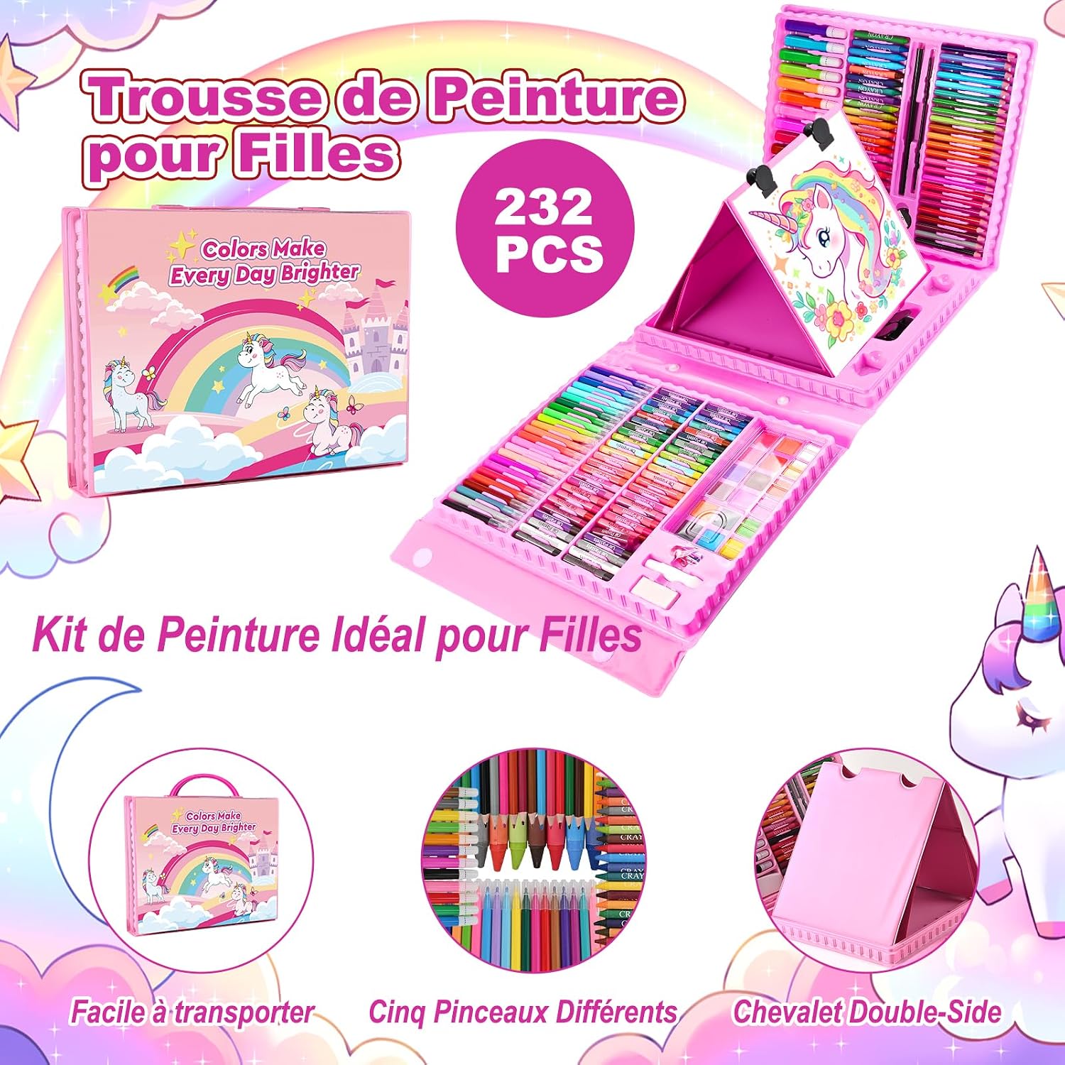 Detalle de GOLDGE Maletín de Pinturas para Niñas con Unicornio: 230+ Pcs para 3–9 Años