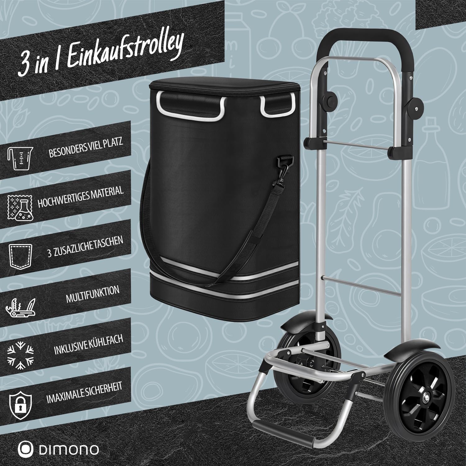 Thumbnail 1 de Dimono Folding Shopping Trolley with Cooler, 56 L, Detachable Bag