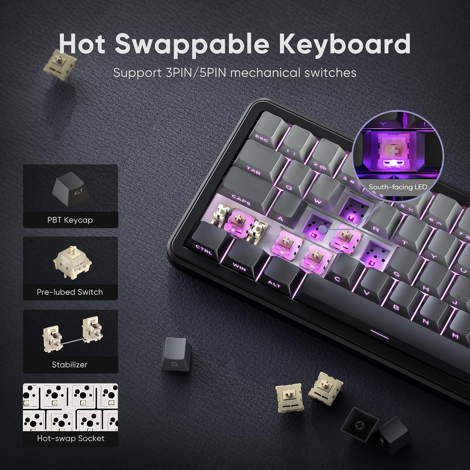 Detalle de RedThunder K65 Wireless Mechanical Gaming Keyboard: 65% Gasket, Hot-Swap, Triple-Mode