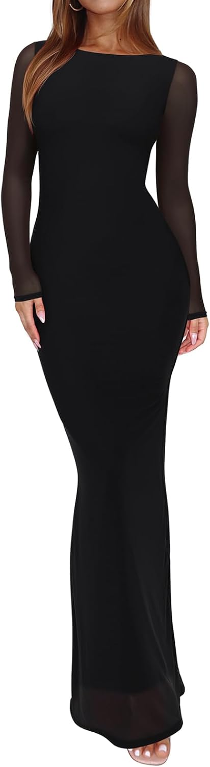 REORIA Spring Mesh Sheer Maxi Dress XS–XL