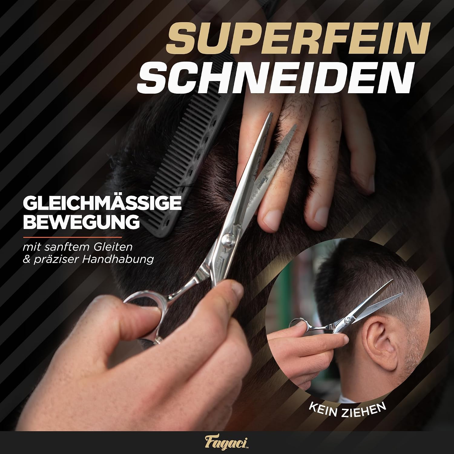 Detalle de Fagaci Haarschneideschere Profi 5.5" – 440C-Stahl, extrem scharf, feiner Schnitt